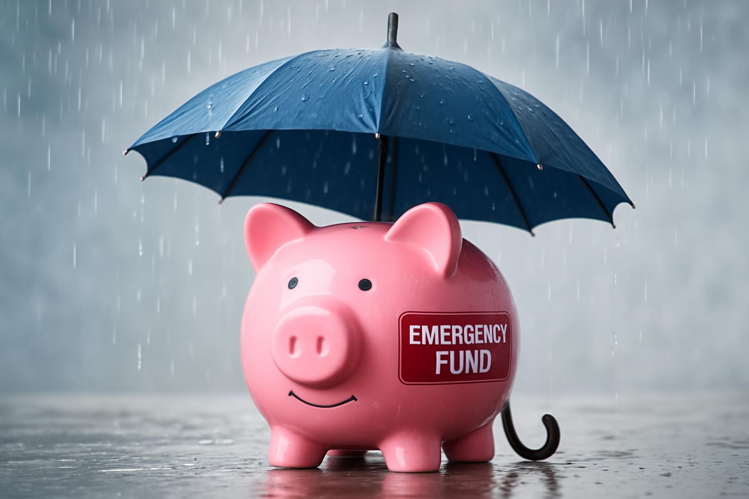 Alcancía protegida por un paraguas simbolizando un fondo de emergencia